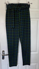 Boohoo Size 12 Green Check Belted Tapered Trousers