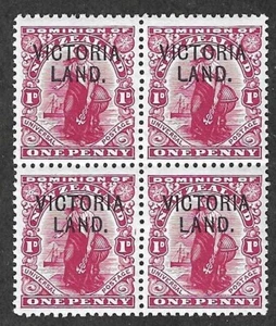 New Zealand, 1911, Scott #131D, Victoria Land Overprint, Block of 4, Mint, N.H. - Picture 1 of 2