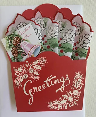 Lovely New LuRay Christmas Hankie Basket Card ~ Mailable Handkerchief Keepsake! - Image 1 of 4