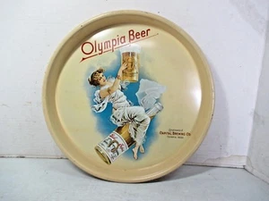 Vintage OLYMPIA BEER Bar Serving Tray Metal 13" Diameter Alcohol Tin Litho Wall - Picture 1 of 12