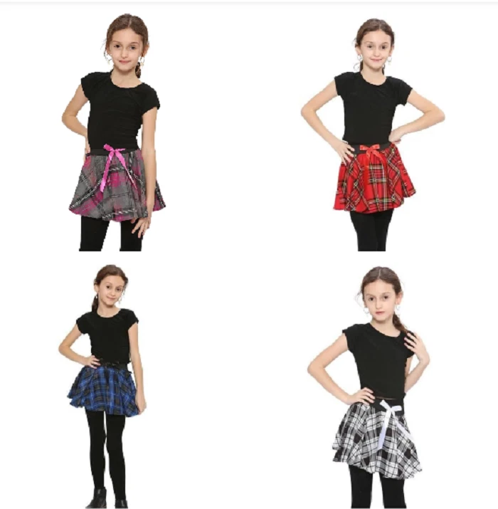 GIRLS CIRCULAR KIDS TARTAN MINI SCHOOL ELASTICATED WAIST CHECK BOW SKIRT 5-10Yrs - Image 1 of 1