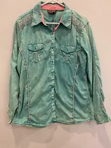 Cowgirl Up Western Shirt Embroidery, Rhinestone Snaps Southwest XL - Picture 1 of 7