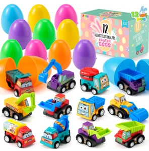 12 Pcs Easter Eggs Filled wth Toy Cars,Colorful Prefilled Pull Back Construction - Picture 1 of 9