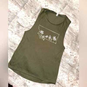 Women’s Medium Montana State Wildflower Olive Green Muscle Tank Top - Picture 1 of 5