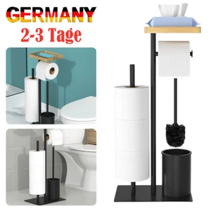 Toilettenpapierhalter stehend mit Bürste und Ablage Klopapierhalter WC Garnitur - Bild 1 von 16