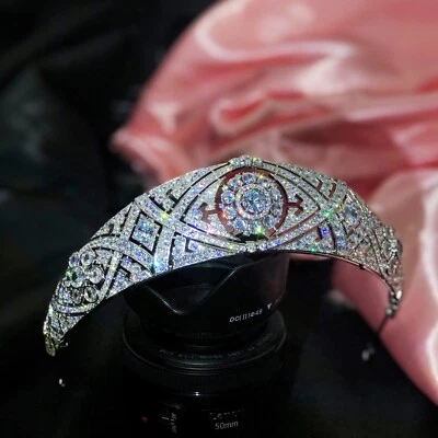 Ensemble De Diadème De Mariage Avec 5A Zirconias Cubiques Plaqué Rhodium Cuivre - Photo 1/4