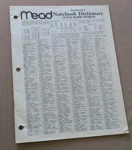 Mead 1977 Webster's Notebook Dictionary 3 Ring Binder Insert - Picture 1 of 7