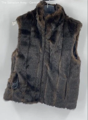 Chaleco de invierno acolchado con cremallera completa de piel sintética marrón talla S Giacca By Gallery para mujer Foto 1 de 4