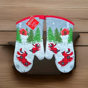 Children Sleds Christmas Oven Mitt Set Festive Holiday Pattern Kay Dee NWT - Picture 1 of 1