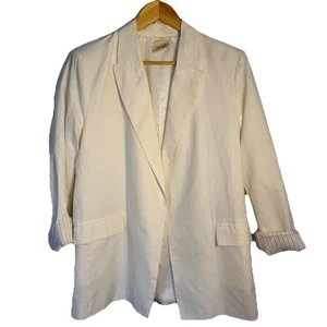 Women's White Linen Blend Open Front Blazer Artistic works by Lu Jacket Size S - Picture 1 of 6