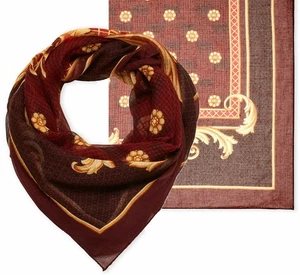 BUFANDA VERSACE TEJIDA MODAL CACHEMIR CHAL CUADRADO GRANDE 54" ORO BURDEOS - Imagen 1 de 3