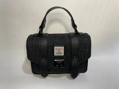 Harris Tweed Islander Black Herringbone Mini Satchel Crossbody Bag Purse - Image 1 of 4