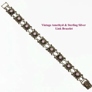 Brazalete Vintage Amatista Marcasita Plata Esterlina Eslabón Mariposa Estilo Victoriano - Imagen 1 de 7