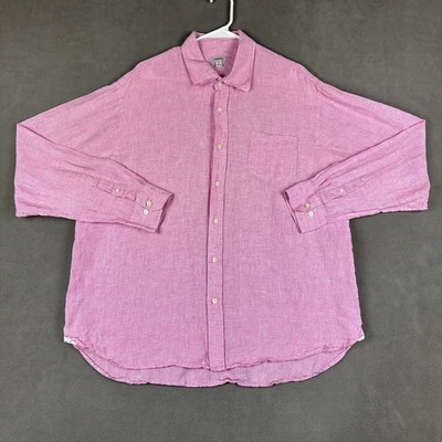 J Peterman Shirt Mens XL Pink Houndstooth Plaid 100% Linen Long Sleeve Button Up - Image 1 of 4