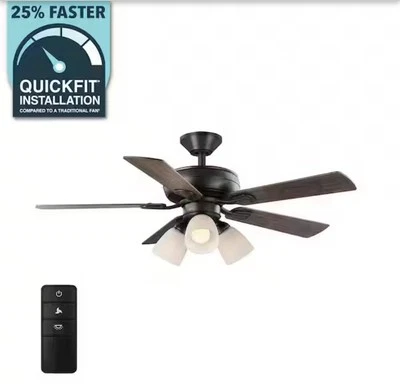 Hampton Bay Riley 44 in. Indoor LED Bronze Dry Rated Downrod Ceiling Fan  - Image 1 of 4