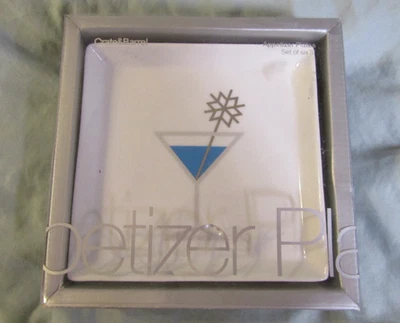Crate & Barrel Jack Frost Appetizer Plates Martini Design Set-6 Red, Blue, Green - Image 1 of 4