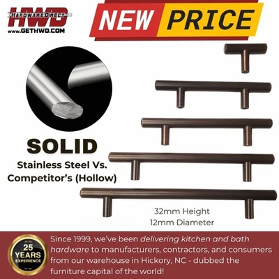 Tiradores de gabinete de cocina barra en T de bronce frotado de acero inoxidable macizo 2"-14" Foto 1 de 4