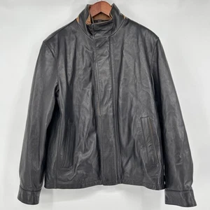 Daniel Cremieux Lambskin Bomber Jacket Mens Size M Leather Black Zip Snap - Picture 1 of 14