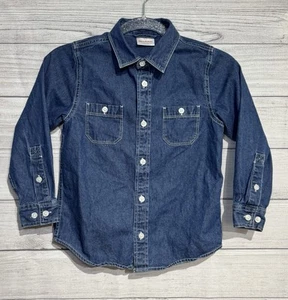 Hanna Andersson Blue Denim Button Down Shirt Top Boys 120 7 - Picture 1 of 6
