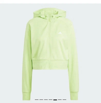 adidas FULL-ZIP HOODED FLEECE Crop JACKET Pulse Lime & White Size Large  - Image 1 of 2