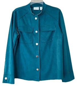 Chaqueta de gamuza sintética verde azulado Chico's talla 0 (4-6) manga larga 2 bolsillos lavable - Imagen 1 de 14
