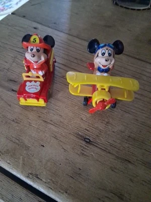Vintage Mickey Mouse Tomy Lot Disney Mickey Firetruck Fireman Airplane Diecast  - Image 1 of 4