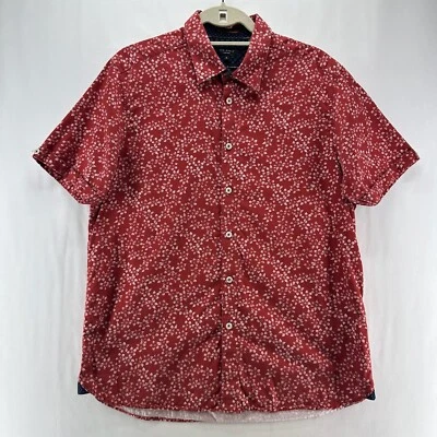 Ted Baker Shirt Mens Size 5 US L Floral Button Down Short Sleeve Camp Cotton Red - Image 1 of 4
