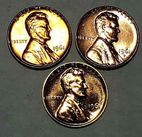 1961 P D P Lincoln Cent  Set 2 Uncirculated Coin's + 1 Proof Coin Cover