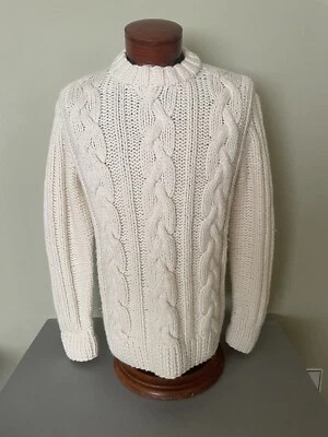 Belstaff Mens Homesdale Thick Merino Wool Cable Knit Ivory Sweater size Large  - Image 1 of 4