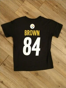 STEELERS NFL APPAREL BROWN #84 YOUTH BLACK SHORT SLEEVE TEE MEDIUM 10/12 NWOT - Picture 1 of 6