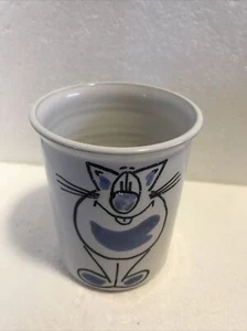 Blaue Katze auf weiß Becher erhöhte 3D Nase Kaffee Tee Tasse mit Schwanz Griff Keramik - Bild 1 von 8