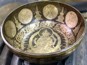 15” Handcrafted Goddess Engraved-Tibetan Singing Bowl From Nepal, meditation - Picture 1 of 11