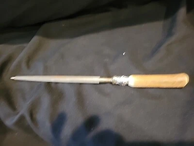 Sterling Banded VTG STAG ANTLER HORN HANDLE CARBON STEEL HONE/KNIFE SHARPENER  - Image 1 of 4