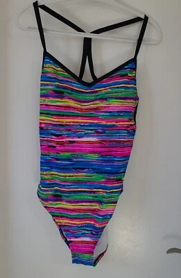 Traje de baño Zelos Rainbow Space Dye espalda cruzada correas red una pieza XL Foto 1 de 4
