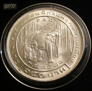 * Gutse * Thailandia, 150 Baht 1977, Elefanti, Argento, Senza Circolare - Picture 1 of 2