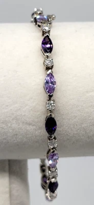 紫水晶紫色宝石网球手链 925 FAS 纯银 7.5 — 第 1/4 张图片