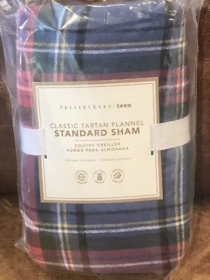 NUEVO Pottery Barn Teen Clásico Tartán Franela Sherpa Estándar Acolchado Falsa, Azul Foto 1 de 2