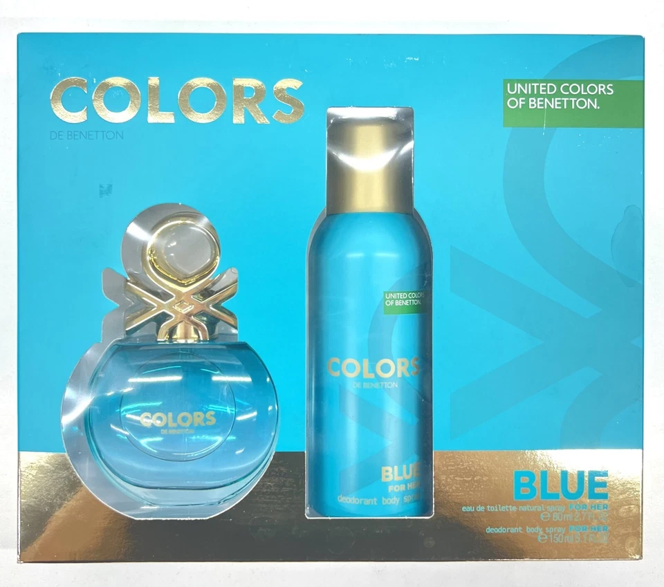 Benetton - Juego de 2 piezas Colores Azul Para Ella - Perfume EDT 2,7 OZ, 5,1 OZ Desodorante Foto 1 de 2