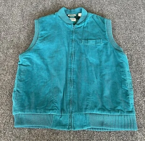St. Johns Bay VTG 90s Mens Corduroy Vest Teal Full Zip Insulated Preppy Outdoors - Picture 1 of 12