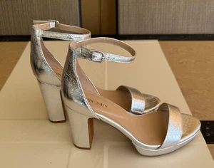 ON 34TH WOMEN'S SANDALS. SIZE: 8M SILVER BLOCK HEELS ANKLE STRAPS - Picture 1 of 7