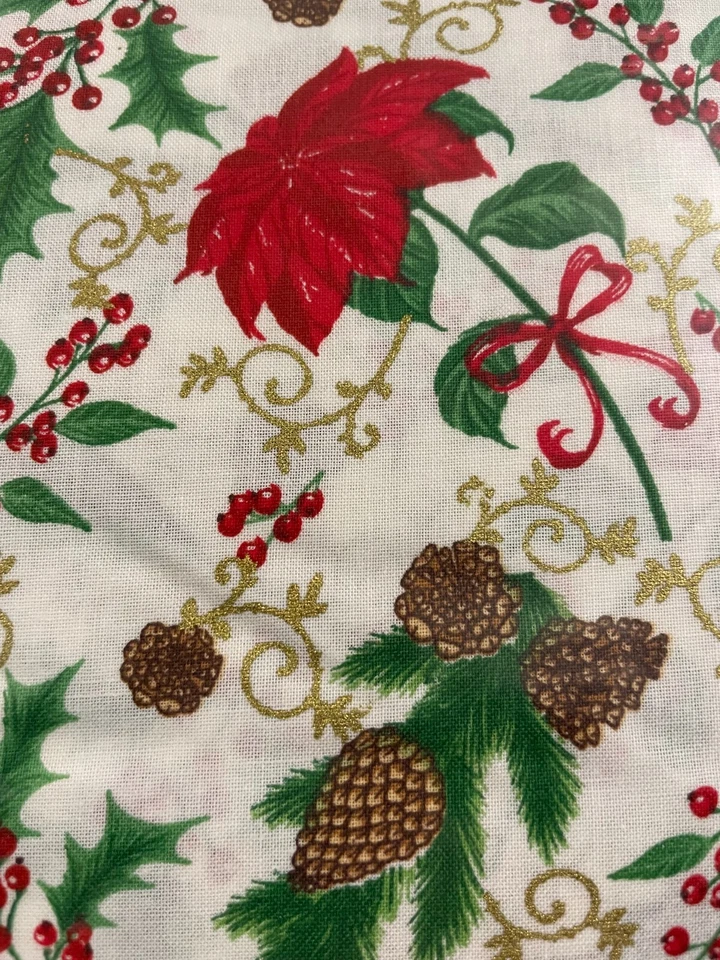 Christmas Poinsettia Pine Cones Fabric 45"  15 Yards Marshall Dry Goods BOLT - Image 1 of 4