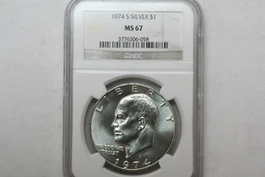 1974s Silver Eisenhower Dollar   NGC MS67   (306-058) - Picture 1 of 3