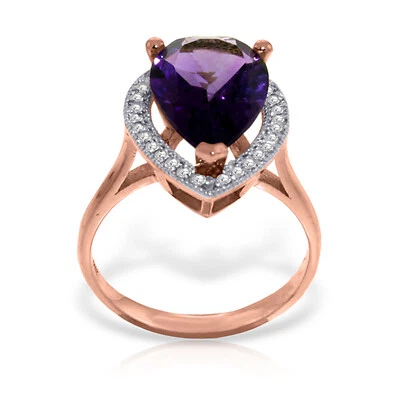 14K. ANILLO ORO MACIZO CON DIAMANTES NATURALES Y AMATISTA Foto 1 de 4