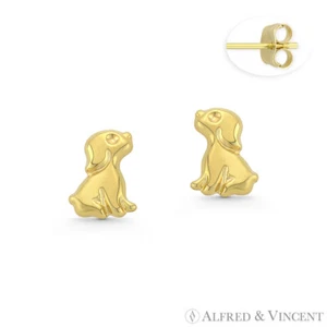 Sitzender Welpe Hund gestempelt Kinder Ohrstecker 14k Gelbgold - Baby Ohrstecker - Bild 1 von 1