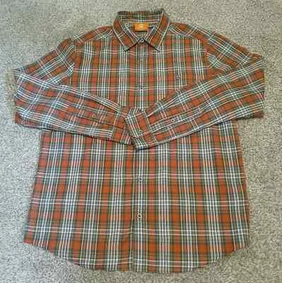 Merrell men's long-sleeve orange green plaid small shirt with pocket - Image 1 of 4