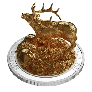 2017 $100 Sculpture of Majestic Canadian Animals: Elk - Pure Silver Coin - Picture 1 of 6