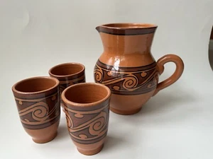 Vintage La Pena Ceramica of Veraguas Pottery Pitcher & 3 Tumblers Panama -T01 - Bild 1 von 15