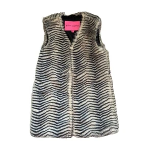 Betsey Johnson Women Animal Print Faux Fur Vest Sleeveless Belted White Black XS - Picture 1 of 9
