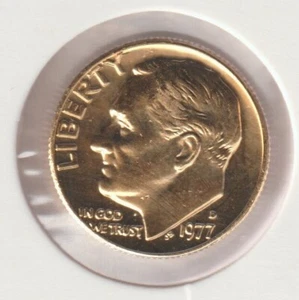 24k Gold Plate Rare Old US 1977 Liberty Roosevelt Dime Collector Collection Coin - Picture 1 of 2