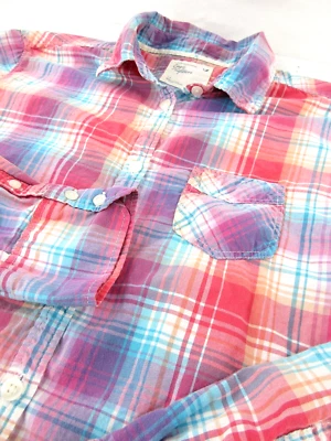 Blusa para mujer American Eagle 14 colorida a cuadros manga larga camisa bolsillo top AEO Foto 1 de 4